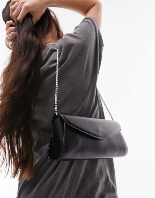 Topshop - Sadie - Struktureret skuldertaske med flaplukning i sort