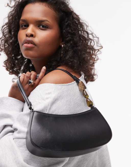 Topshop – Sadie — Svart axelväska med pärlor på handtag