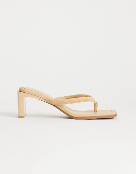 Topshop Sadie toe thong heels in camel - view 1