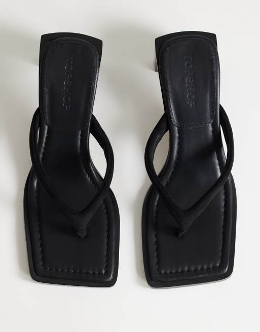 Topshop Sadie toe thong mid heel in black, 2 of 4