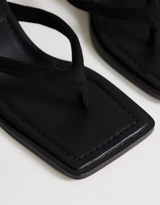 Topshop Sadie toe thong mid heel in black, 4 of 4