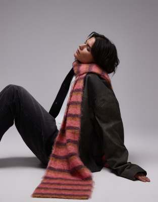 Saffia fluffy knit scarf in pink stripe-Multi