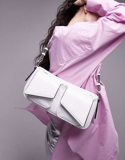 Topshop - Saffron - Sac porté épaule effet croco structuré avec deux poches - Blanc, 2 de 4