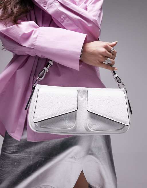 Topshop - Saffron - Sac porté épaule effet croco structuré avec deux poches - Blanc, 4 de 4