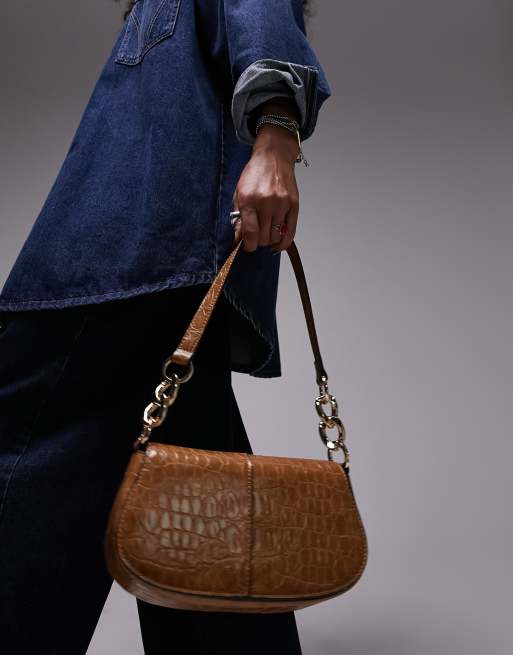 Topshop - Saffy - Borsa a tracolla color cuoio con patta a pannelli