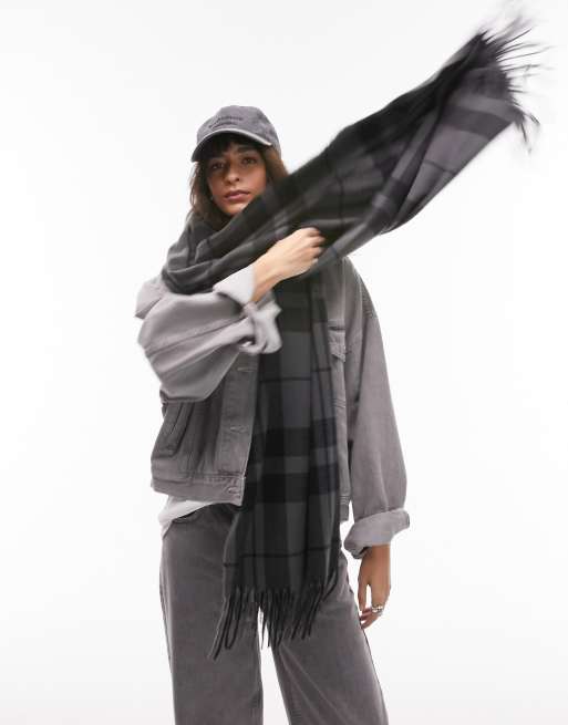 Topshop Saffy check blanket scarf in grey | ASOS