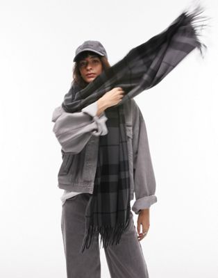 Topshop Saffy check blanket scarf in grey - ASOS Price Checker