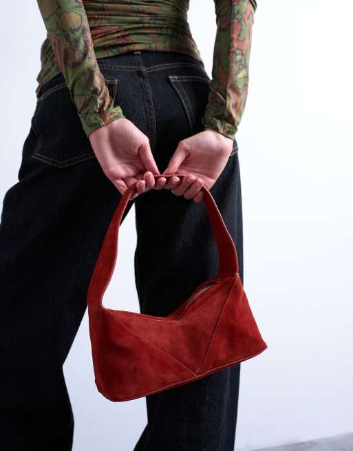 Topshop - Safia - Borsa da spalla in vero camoscio color ruggine, 4 di 4