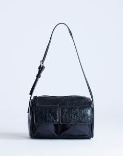 Safia front pocket shoulder bag in black