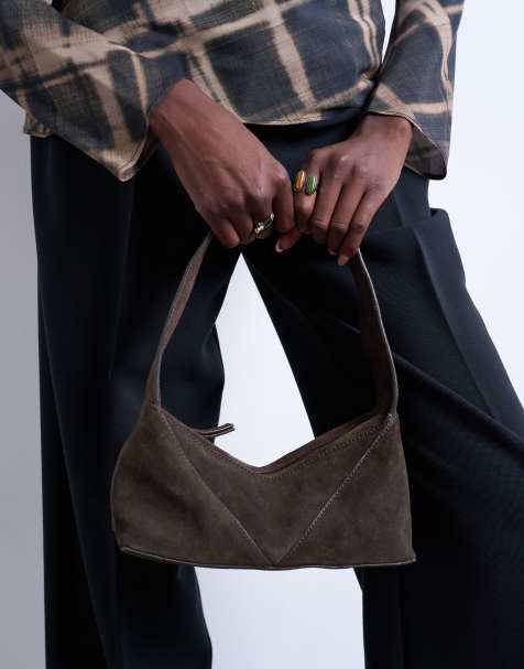 Topshop Safia real suede shoulder bag in chocolate - view 1