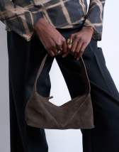 Topshop Safia real suede shoulder bag in chocolate