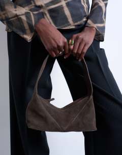 Safia real suede shoulder bag in chocolate