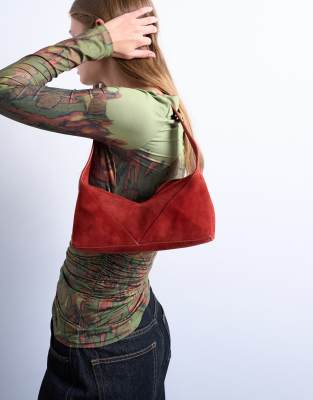Safia real suede shoulder bag in rust Topshop