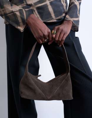 Topshop - Safia - Schultertasche aus Echtleder in Schokobraun-Brown