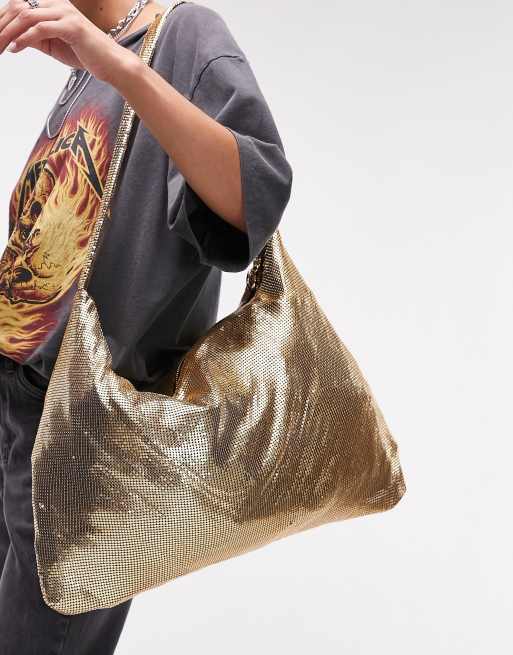 Topshop Safia – Złota torba oversize z materiału typu kolczuga