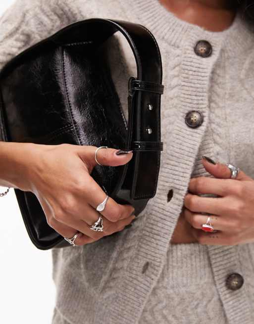 Topshop Sahara buckle handle grab bag in black, 3 of 4