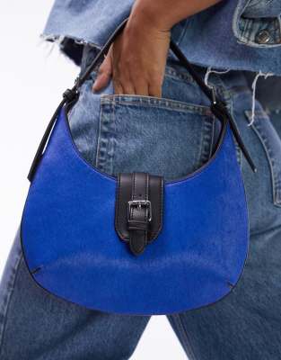 Topshop - Sailor - Schultertasche aus Leder mit blauem Kuhfellmuster