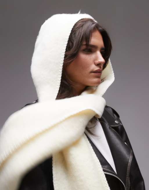 Topshop – Saint – Kremowy duży szalik z kapturem, 3 z 4