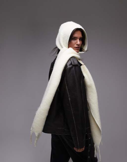 Topshop – Saint – Kremowy duży szalik z kapturem, 4 z 4