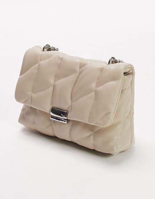 Star Bag in white and lilac hammered leather with camel-colored