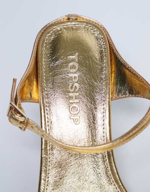 Topshop Sally 2 part metal high heeled sandal in gold, 4 of 4