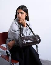 Topshop Salma bowler bag in chocolate patent