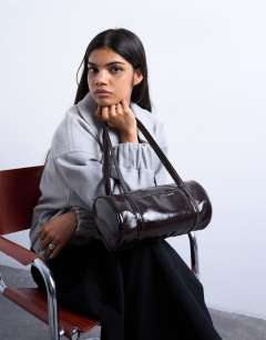 Salma bowler bag in chocolate patent