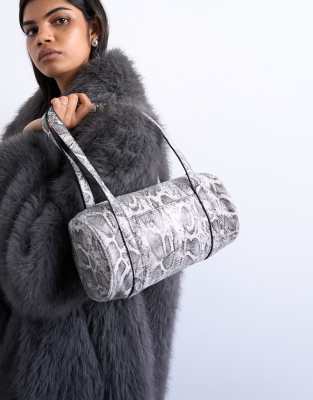 Topshop - Salma - Bowler-Tasche mit Schlangenhautmuster-Grau