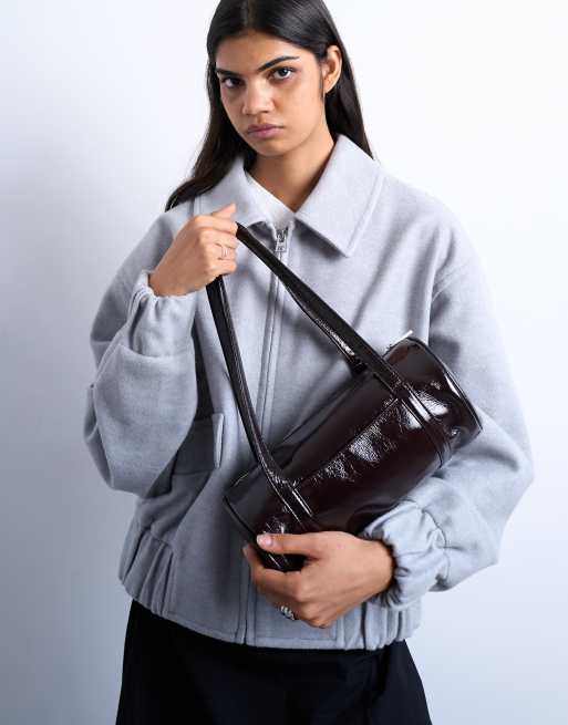Topshop - Salma - Bowlingtas van lakleer in chocoladebruin, 3 van 4