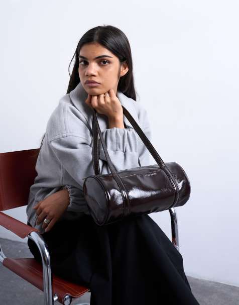 Topshop - Salma - Chokoladebrun bowlertaske med lak-finish - view 1