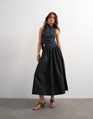 Topshop - Saloon - Maxirock in Schwarz mit tiefer Taille-Neutral