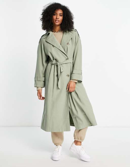 Topshop – Salviagrön lång trenchcoat, 4 av 4