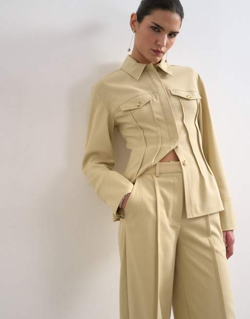 Topshop – Salviagröna, slouchy byxor med vida ben, del av set, 4 av 5