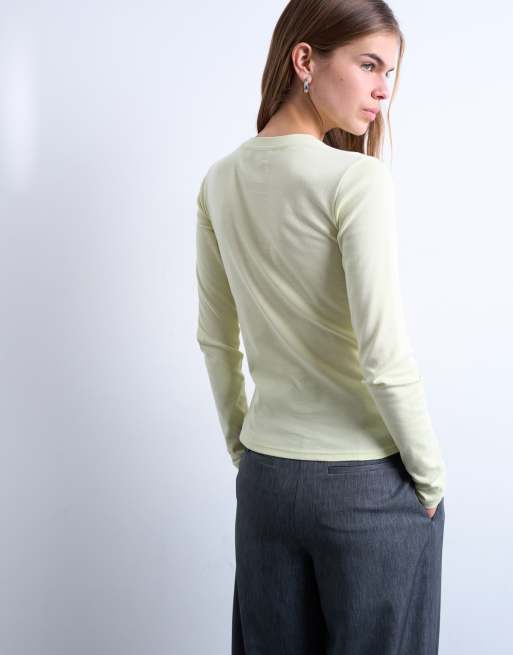 Topshop - Salviegrøn langærmet hverdags-T-shirt, 3 af 4