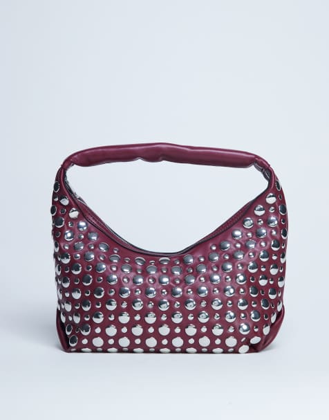 Topshop - Samantha - Bordeaux skuldertaske med nitter - view 1