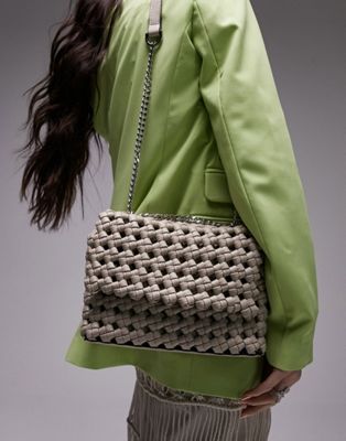 Topshop Samantha weave shoulder bag in taupe  - ASOS Price Checker