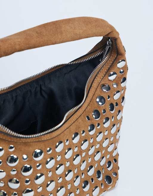 Topshop – Samantha – Ljusbrun axelväska med nitar, 2 av 4