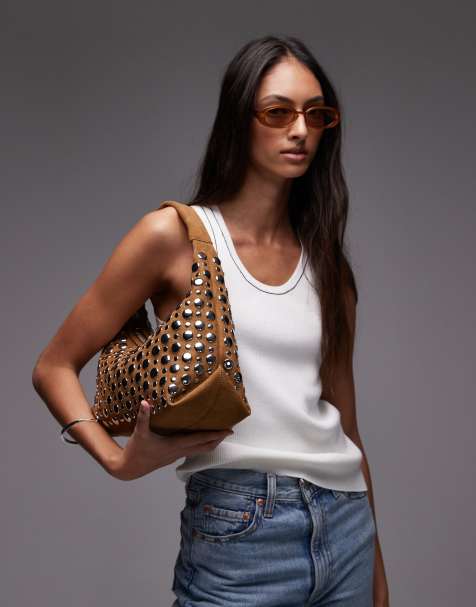 Topshop - Samantha - Schoudertas in lichtbruin met studs - view 1