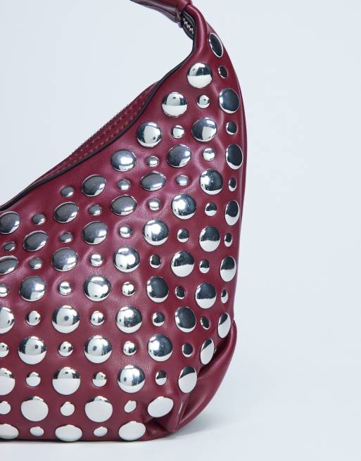 Topshop Samantha studded shoulder bag in burgundy