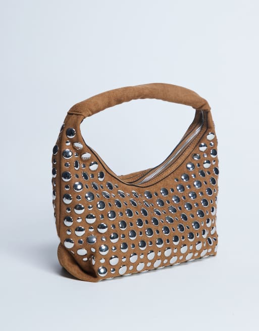 Topshop Samantha studded shoulder bag in tan, 3 of 4