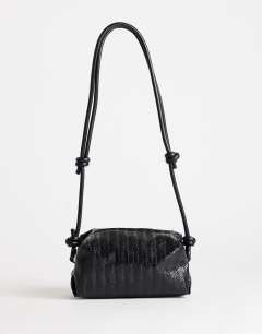 Samara small weave cross body bag in black