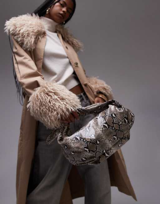Topshop - Sameena - Borsa da spalla pitonata con fiocco annodato, 4 di 4