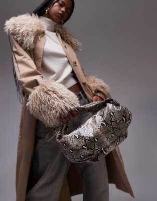 Topshop Sameena bow knot shoulder bag in snake print