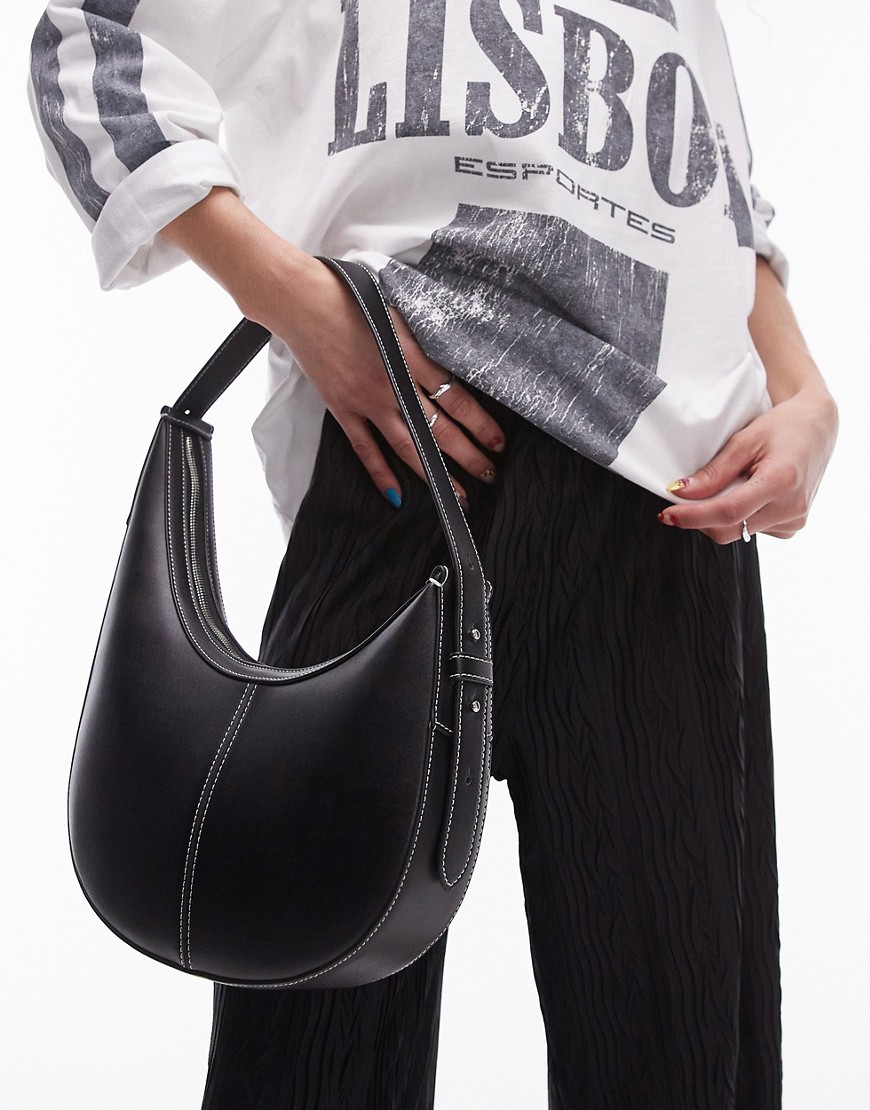 Topshop Samina Asymmetric Scoop Shoulder Bag In Black