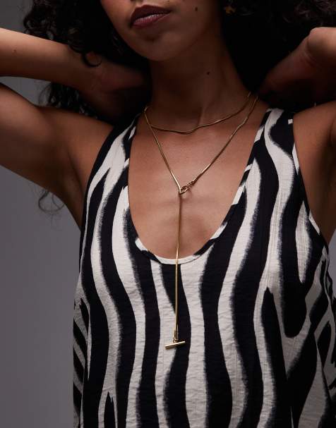 Topshop Samir waterproof stainless steel link charm necklace in gold tone - view 1