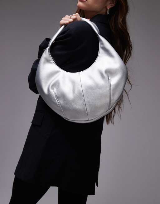 Topshop - Samira - Borsa da spalla arrotondata color argento