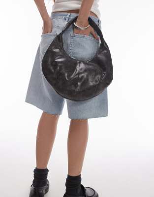 Topshop Topshop Samira scoop shoulder bag in distressed-Black