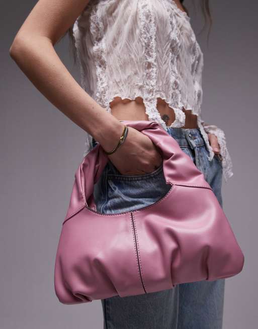 Topshop Sammie shoulder bag with pleat detail and twisted handle in pink