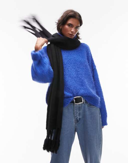Topshop Sammie tassel rib scarf in black