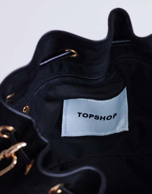 Topshop Sammy medium ruched drawstring shoulder bag in black, 4 of 4